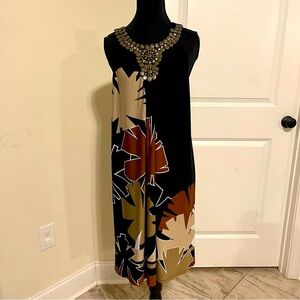 Sandra Darren Black and Brown Embellished Sleeveless Midi Dress